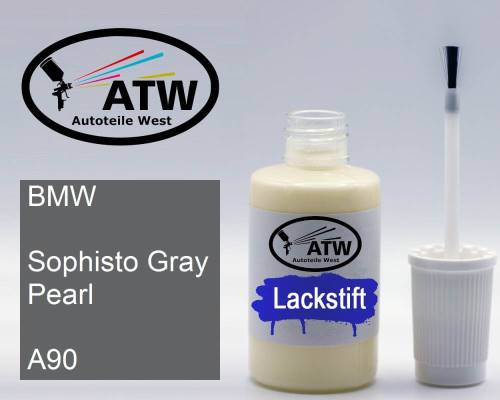 BMW, Sophisto Gray Pearl, A90: 20ml Lackstift, von ATW Autoteile West.